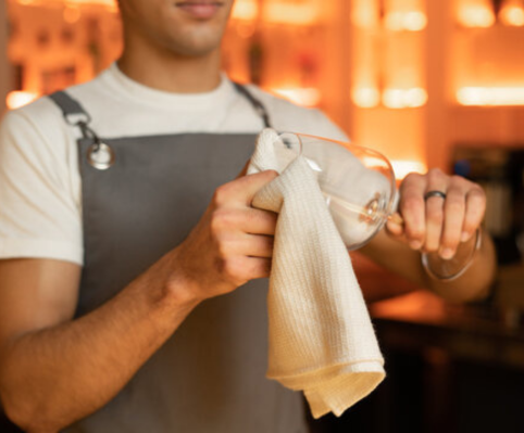 restaurant cleaning glasses.