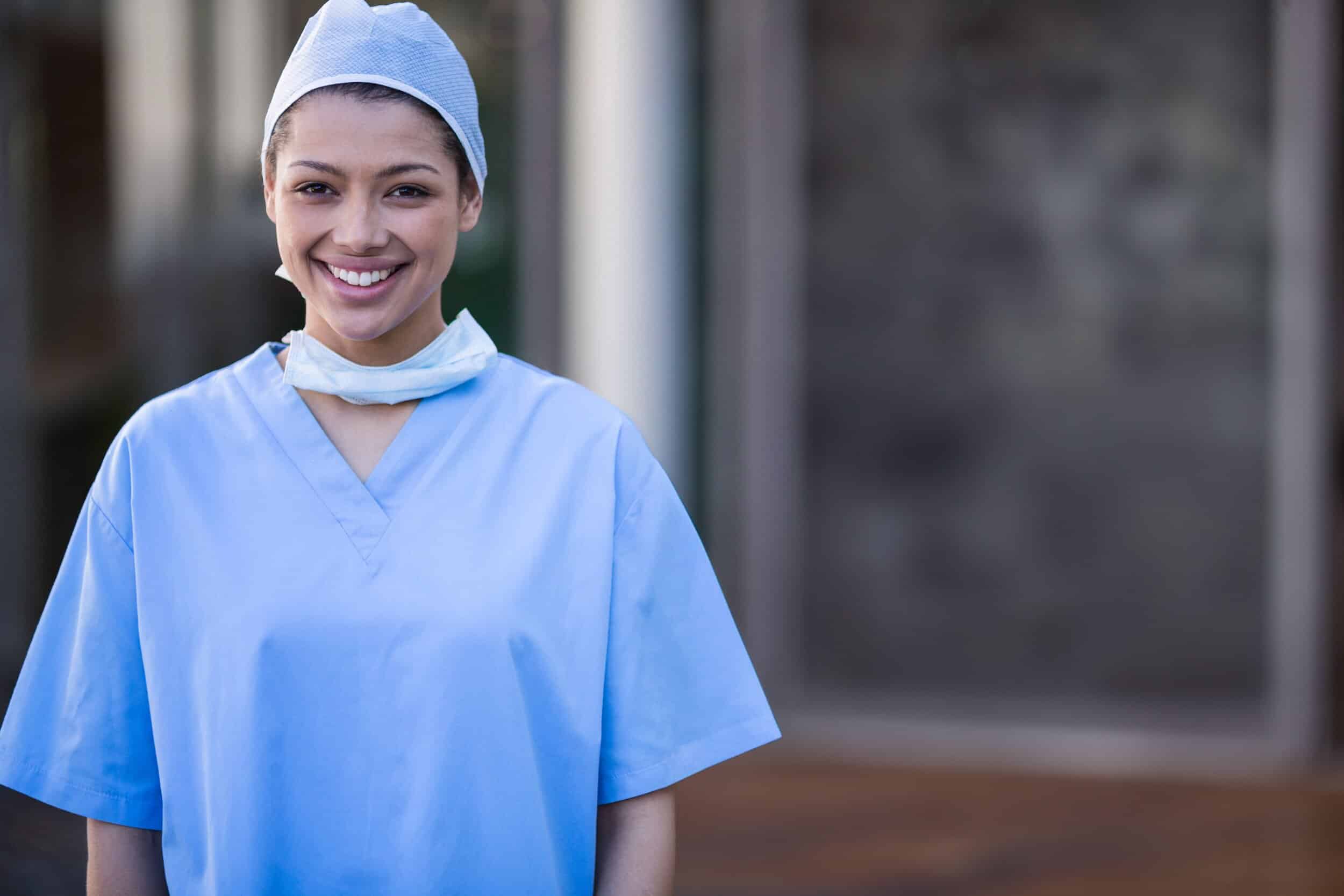 female nurse outside hospital